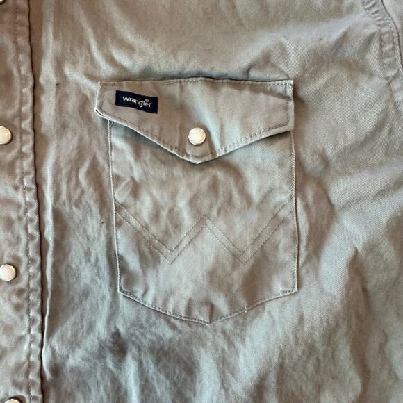 Wrangler Pearl Snap Long Sleeve Gray Button‎ Up Shirt Heavy Weight Cotton XL - Picture 2 of 9